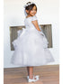 Girls White Satin 3D Flower Lace Adorned T-Length Communion Dress 6-16 back- SophiasStyle.com