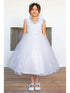 Girls White Cap Sleeve Crystal Tulle Bead Adorned Communion Dress 2-16 model 3- SophiasStyle.com