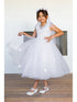 Girls White Cap Sleeve Crystal Tulle Bead Adorned Communion Dress 2-16 model 2- SophiasStyle.com