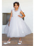 Girls White Cap Sleeve Crystal Tulle Bead Adorned Communion Dress 2-16 model 4- SophiasStyle.com