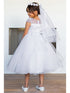 Girls White Cap Sleeve Crystal Tulle Bead Adorned Communion Dress 2-16 back- SophiasStyle.com