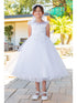 Girls White Bead 3D Flower Lace Crystal Tulle Communion Dress 6-16 model 1- SophiasStyle.com