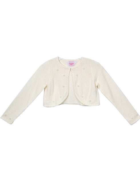 Cinderella Couture Girls Ivory Pearl Beaded Soft Hook Closure Sweater 2-14 - SophiasStyle.com