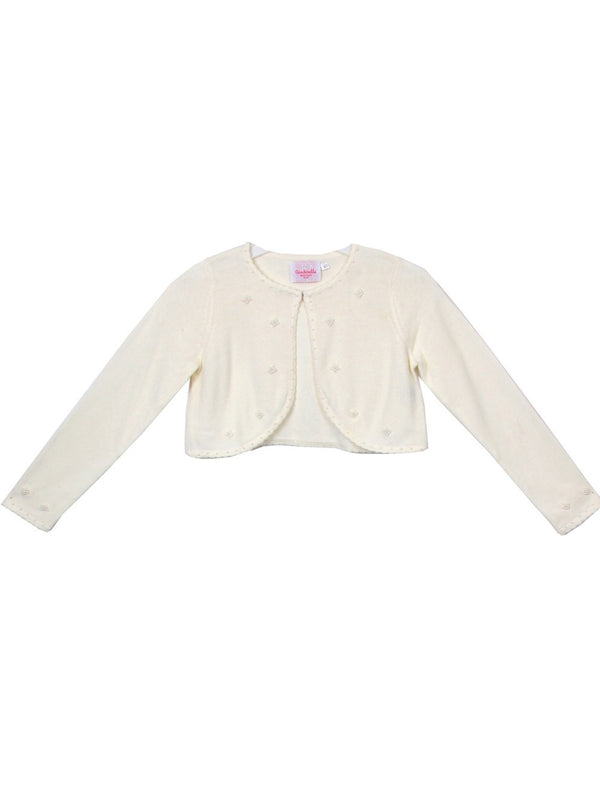 Cinderella Couture Girls Ivory Pearl Beaded Soft Hook Closure Sweater 2-14 - SophiasStyle.com
