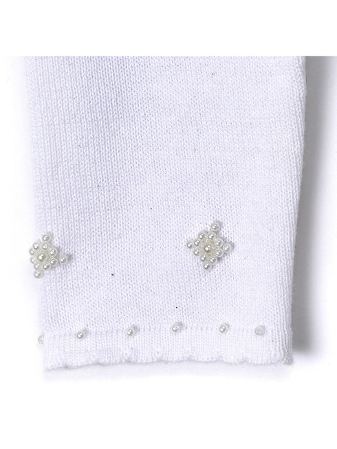 Cinderella Couture Girls White Pearl Beaded Soft Hook Closure Sweater detail 2 - SophiasStyle.com