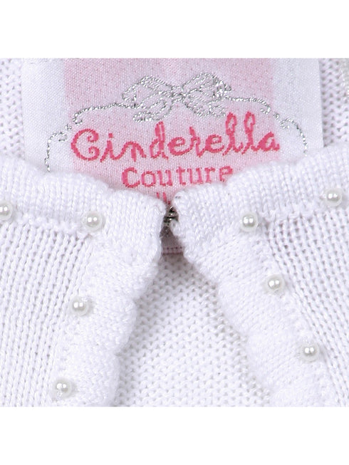 Cinderella Couture Girls White Pearl Beaded Soft Hook Closure Sweater detail 1 - SophiasStyle.com