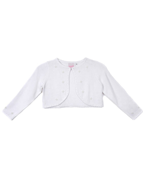 Cinderella Couture Girls White Pearl Beaded Soft Hook Closure Sweater 2-14 - SophiasStyle.com