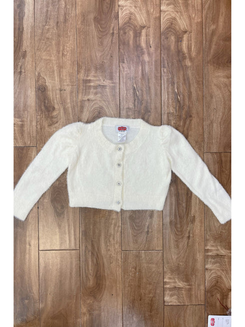 Girls Ivory Rhinestone Button Soft Brush Sweater 2-14 SophiasStyle.com