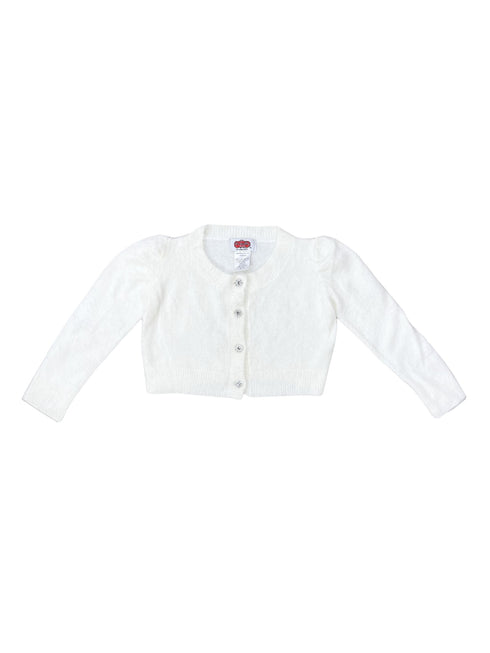 Girls White Rhinestone Button Soft Brush Sweater 2-14 SophiasStyle.com