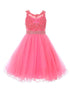 Girls Bubble Pink Rhinestone Pearl Beaded Mesh Junior Bridesmaid Dress 4-16