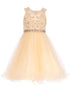 Girls Champagne Rhinestone Pearl Beaded Mesh Junior Bridesmaid Dress 4-16