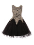 Girls Black Gold Trim Wire Tulle Flower Girl Junior Bridesmaid Dress 4-20