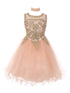 Girls Blush Gold Trim Wire Tulle Flower Girl Junior Bridesmaid Dress 4-20