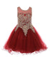 Girls Burgundy Gold Trim Wire Tulle Flower Girl Junior Bridesmaid Dress 4-20