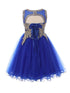 Girls Royal Blue Gold Trim Wire Tulle Flower Girl Junior Bridesmaid Dress 4-20