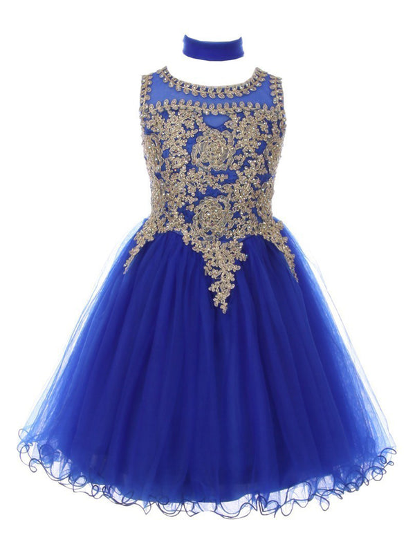 Girls Multi Color Gold Trim Wire Tulle Flower Girl Junior Bridesmaid Dress 4-18