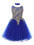 Girls Multi Color Gold Trim Wire Tulle Flower Girl Junior Bridesmaid Dress 4-18