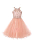 Girls Blush Rhinestone Halter Neck Tulle Flower Girl Junior Bridesmaid Dress 4-20 SophiasStyle.com