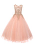 Girls Blush Gold Rhinestone Cording Illusion Flower Girl Dress 4-16 - SophiasStyle.com