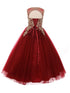 Girls Burgundy Gold Rhinestone Cording Illusion Flower Girl Dress 4-16 back - SophiasStyle.com