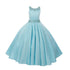 Big Girls Aqua Shimmery Beaded Pleated Dull Satin Junior Bridesmaid Dress 8-16 - SophiasStyle.com