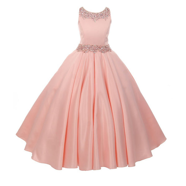 Little Girls Blush Shimmery Beaded Pleated Dull Satin Flower Girl Dress 4-6 - SophiasStyle.com