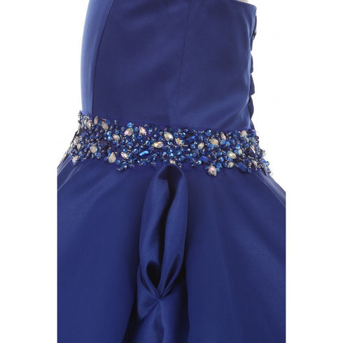 Little Girls Royal Blue Beaded Pleated Dull Satin Flower Girl Dress 4-6 - SophiasStyle.com