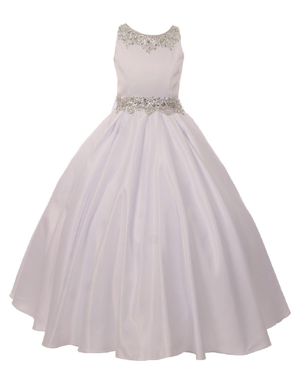 Little Girls White Shimmery Beaded Pleated Dull Satin Flower Girl Dress 2-6 - SophiasStyle.com