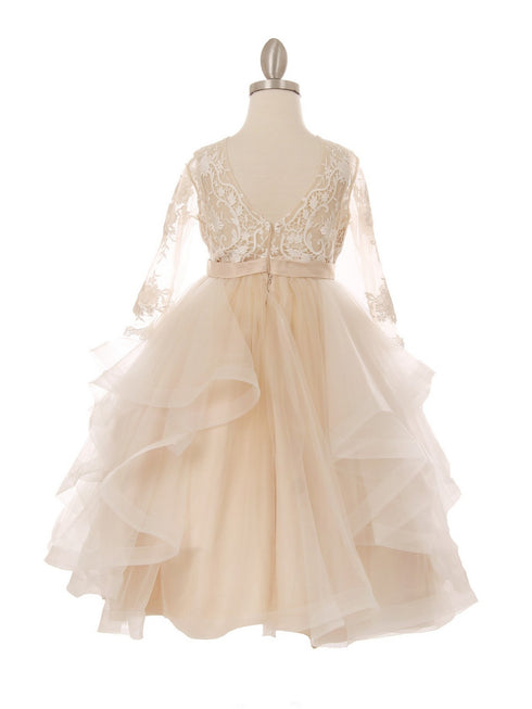 Girls Multi Color Lace Rhinestone Brooch Satin Ribbon Flower Girl Dress 2-16 - SophiasStyle.com