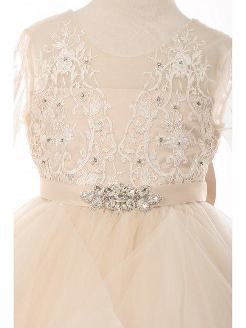 Girls Multi Color Lace Rhinestone Brooch Satin Ribbon Flower Girl Dress 2-16 - SophiasStyle.com