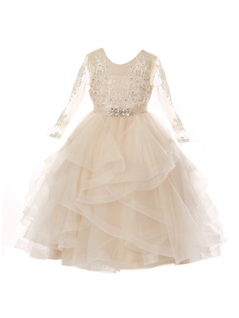 Girls Multi Color Lace Rhinestone Brooch Satin Ribbon Flower Girl Dress 2-16 - SophiasStyle.com