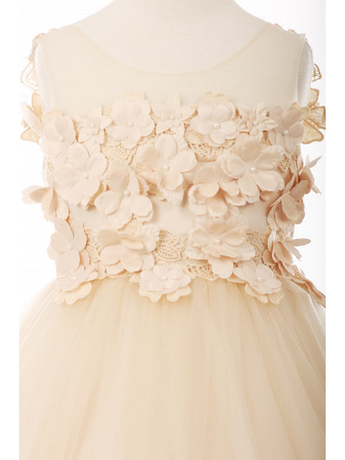 Girls Multi Color Lace 3D Flowers Pearl Trim Tulle Special Occasion Dress 2-16 - SophiasStyle.com