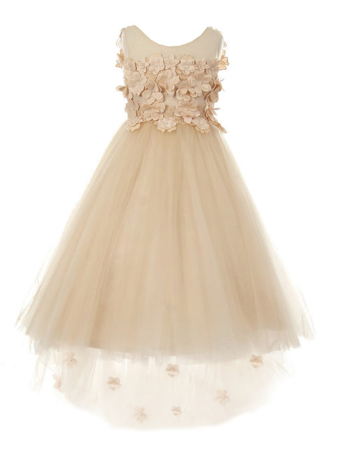 Girls Multi Color Lace 3D Flowers Pearl Trim Tulle Special Occasion Dress 2-16 - SophiasStyle.com