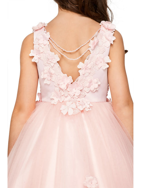 Girls Multi Color Lace 3D Flowers Pearl Trim Tulle Special Occasion Dress 2-16 - SophiasStyle.com