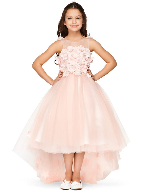 Girls Multi Color Lace 3D Flowers Pearl Trim Tulle Special Occasion Dress 2-16 - SophiasStyle.com