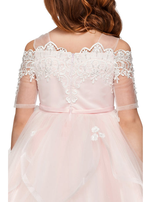 Girls Multi Color Off-Shoulder Rhinestone Pearled Lace Flower Girl Dress 2-16 - SophiasStyle.com