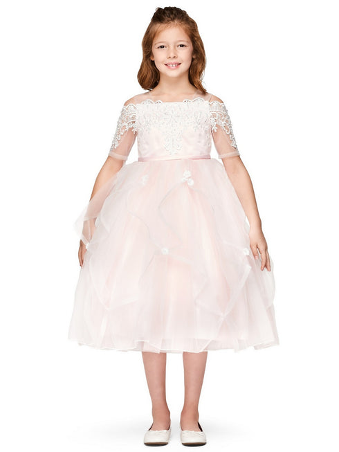 Girls Multi Color Off-Shoulder Rhinestone Pearled Lace Flower Girl Dress 2-16 - SophiasStyle.com