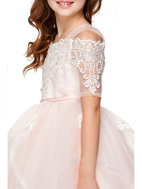 Girls Multi Color Off-Shoulder Rhinestone Pearled Lace Flower Girl Dress 2-16 - SophiasStyle.com