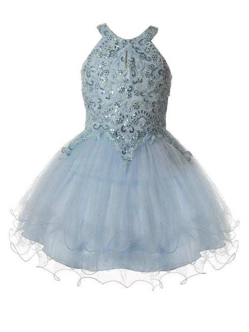 Girls Halter Neck Rhinestone Party Tulle Flower Girl Junior Bridesmaid Dress, Sizes 2-16 - SophiasStyle.com