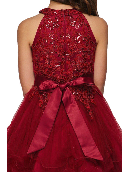 Girls Halter Neck Rhinestone Party Tulle Flower Girl Junior Bridesmaid Dress, Sizes 2-16 - SophiasStyle.com