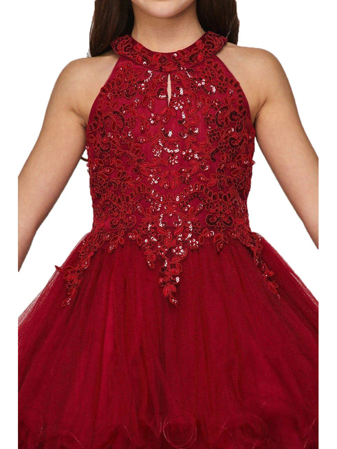 Girls Halter Neck Rhinestone Party Tulle Flower Girl Junior Bridesmaid Dress, Sizes 2-16 - SophiasStyle.com