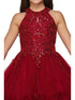 Girls Halter Neck Rhinestone Party Tulle Flower Girl Junior Bridesmaid Dress, Sizes 2-16 - SophiasStyle.com