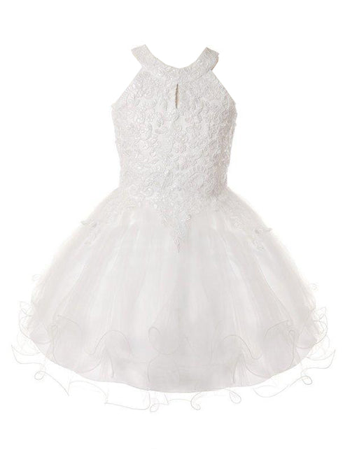 Girls Halter Neck Rhinestone Party Tulle Flower Girl Junior Bridesmaid Dress, Sizes 2-16 - SophiasStyle.com
