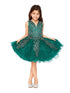 Girls Hunter Green Beaded Lace Corset Short Tulle Flower Girl Dress 2-16 - SophiasStyle.com