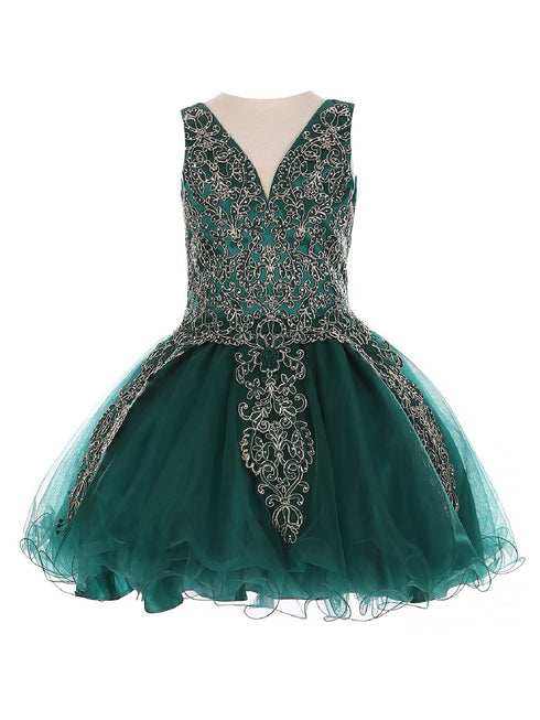 Girls Hunter Green Beaded Lace Corset Short Tulle Flower Girl Dress 2-16 - SophiasStyle.com