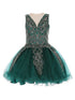 Girls Hunter Green Beaded Lace Corset Short Tulle Flower Girl Dress 2-16 - SophiasStyle.com