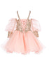 Girls Blush Gold Lace Glitter Tulle Flower Girl Party Dress 2-16 - SophiasStyle.com back