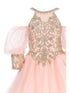 Girls Blush Gold Lace Glitter Tulle Flower Girl Party Dress 2-16 - SophiasStyle.com detail