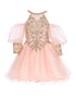 Girls Blush Gold Lace Glitter Tulle Flower Girl Party Dress 2-16 - SophiasStyle.com front
