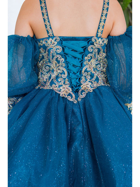 Girls Peacock Gold Lace Glitter Tulle Flower Girl Party Dress 2-16 - SophiasStyle.com corset